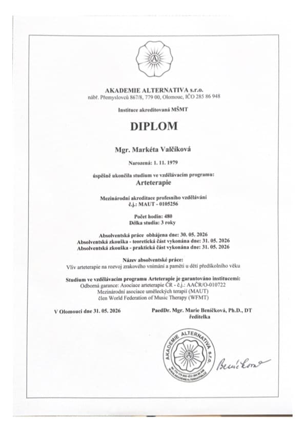 Osvědčení – arteterapie